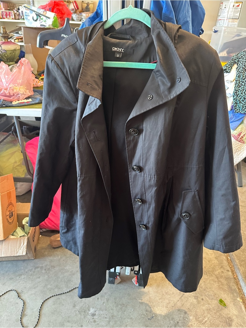 DKNY Black Hooded Women's Trench Coat